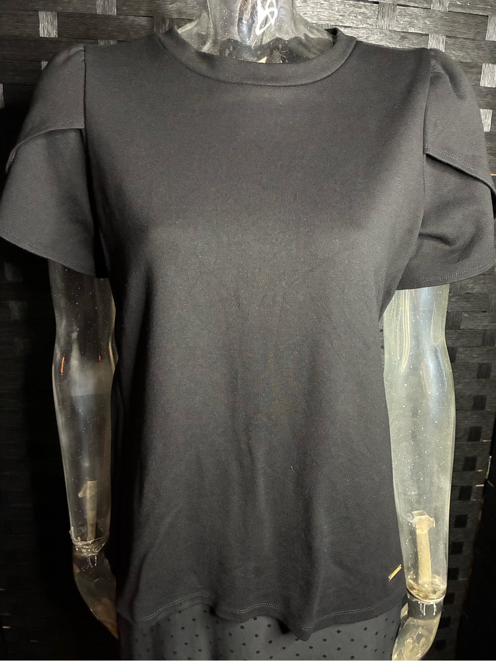 Anne Klein Black Short Sleeve Puff Shoulder Top